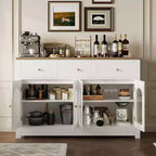 Coolmee Credenza a buffet con cassetti, credenza a buffet grande da 55 pollici con 3 cassetti e 4 ante, tavolino buffet da bar in legno