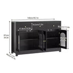 Coolmee Credenza a buffet con cassetti, credenza a buffet grande da 55 pollici con 3 cassetti e 4 ante, tavolino buffet da bar in legno