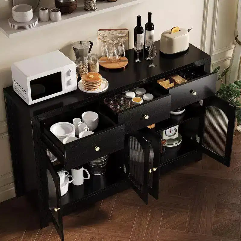 Coolmee Credenza a buffet con cassetti, credenza a buffet grande da 55 pollici con 3 cassetti e 4 ante, tavolino buffet da bar in legno