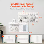 VEVOR Kit Combinazione Pannelli Forati, Pannelli Forati in Plastica 27,9 x 27,9 cm, 4 Pannelli, Kit Organizer da Parete con Pannelli Forati e Accessori, Bianco