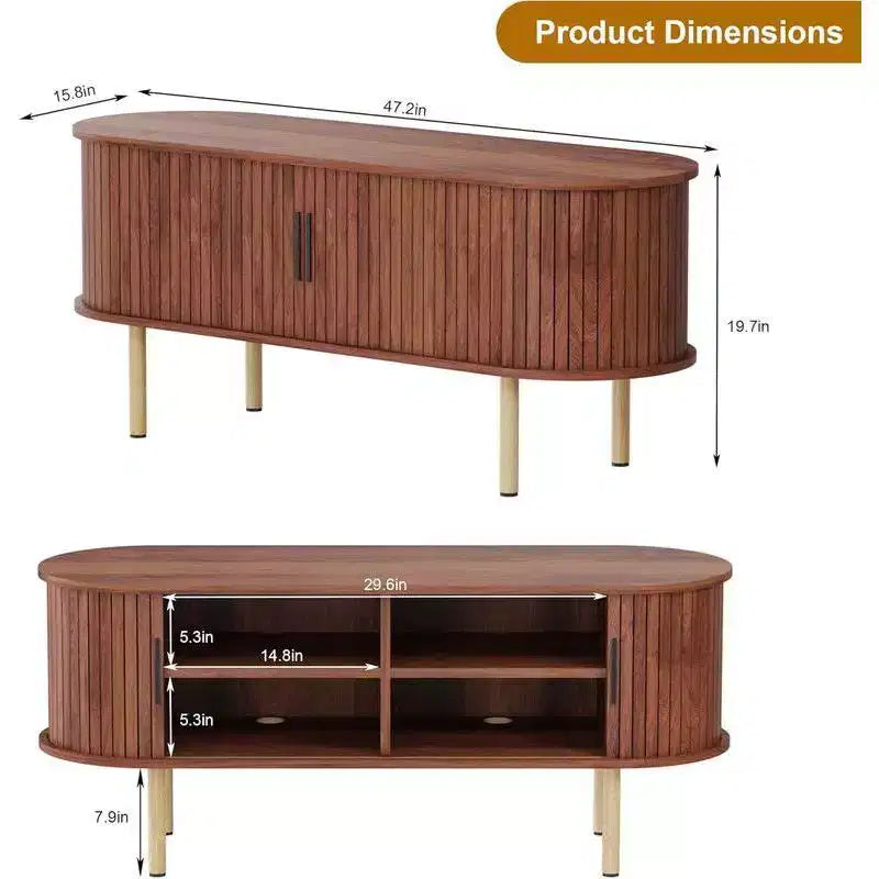 Coolmee Mobile TV da 120 cm con contenitore e ante scorrevoli, Consolle in legno per TV fino a 80 pollici, Centro di intrattenimento moderno