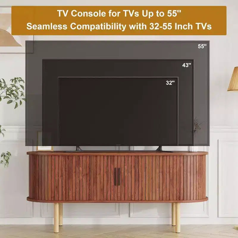 Coolmee Mobile TV da 120 cm con contenitore e ante scorrevoli, Consolle in legno per TV fino a 80 pollici, Centro di intrattenimento moderno