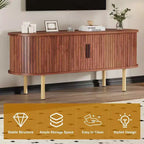 Coolmee Mobile TV da 120 cm con contenitore e ante scorrevoli, Consolle in legno per TV fino a 80 pollici, Centro di intrattenimento moderno