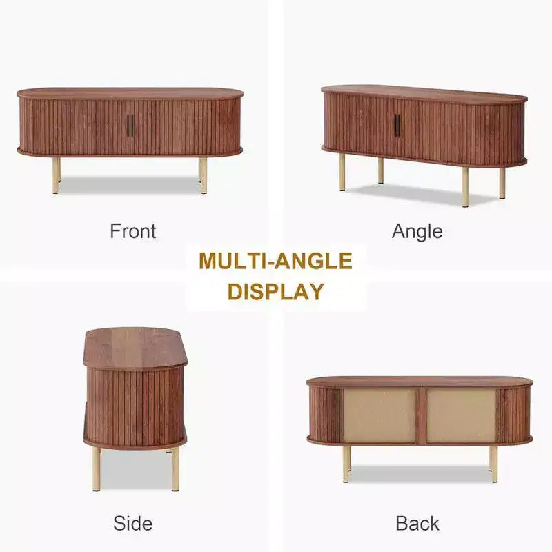 Coolmee Mobile TV da 120 cm con contenitore e ante scorrevoli, Consolle in legno per TV fino a 80 pollici, Centro di intrattenimento moderno