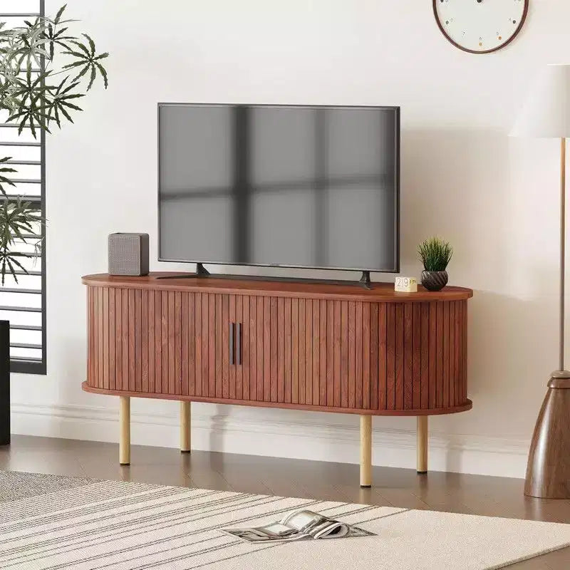 Coolmee Mobile TV da 120 cm con contenitore e ante scorrevoli, Consolle in legno per TV fino a 80 pollici, Centro di intrattenimento moderno