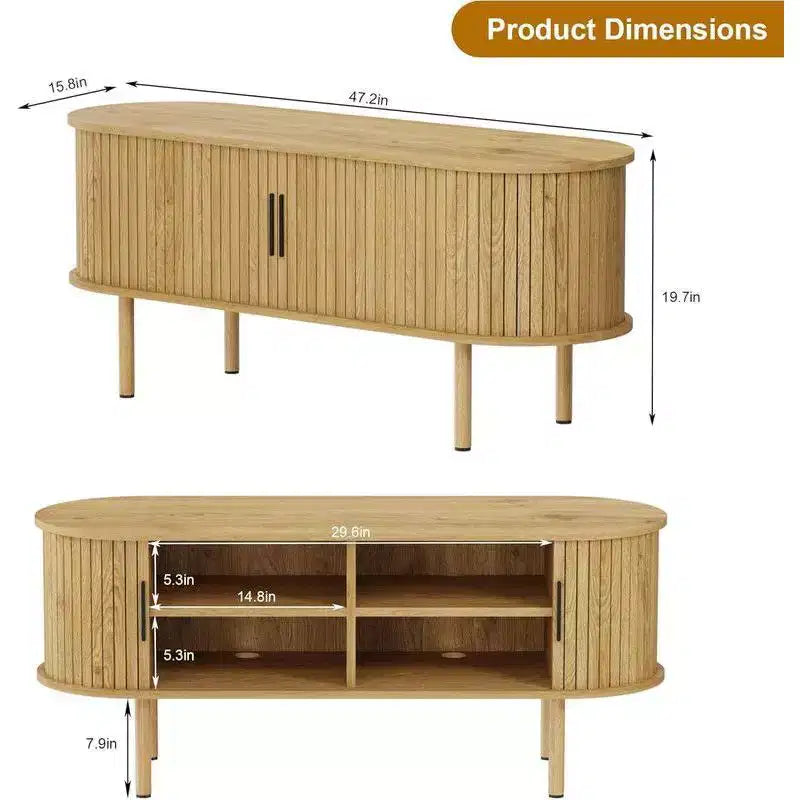 Coolmee Mobile TV da 120 cm con contenitore e ante scorrevoli, Consolle in legno per TV fino a 80 pollici, Centro di intrattenimento moderno