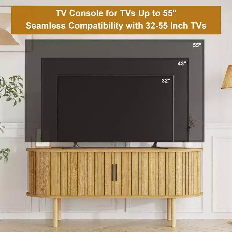 Coolmee Mobile TV da 120 cm con contenitore e ante scorrevoli, Consolle in legno per TV fino a 80 pollici, Centro di intrattenimento moderno