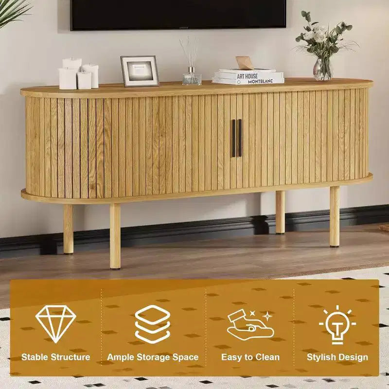 Coolmee Mobile TV da 120 cm con contenitore e ante scorrevoli, Consolle in legno per TV fino a 80 pollici, Centro di intrattenimento moderno