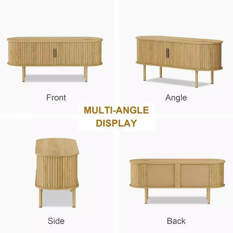 Coolmee Mobile TV da 120 cm con contenitore e ante scorrevoli, Consolle in legno per TV fino a 80 pollici, Centro di intrattenimento moderno