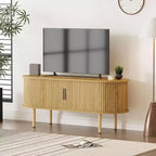 Coolmee Mobile TV da 120 cm con contenitore e ante scorrevoli, Consolle in legno per TV fino a 80 pollici, Centro di intrattenimento moderno