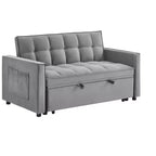 Divano Letto Convertibile Estraibile EHMKNP - Letto Full Size in Velluto Grigio Chiaro con Trapuntatura Capitonnè, Schienale Regolabile su 3 Livelli con 2 Tasche e 2 Cuscini per Appartamento