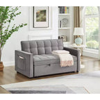 Divano Letto Convertibile Estraibile EHMKNP - Letto Full Size in Velluto Grigio Chiaro con Trapuntatura Capitonnè, Schienale Regolabile su 3 Livelli con 2 Tasche e 2 Cuscini per Appartamento