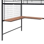 Bellemave Letto a soppalco in metallo matrimoniale con scrivania e griglia metallica, elegante letto con struttura in metallo, scala laterale portaoggetti e armadio, nero