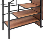 Bellemave Letto a soppalco in metallo matrimoniale con scrivania e griglia metallica, elegante letto con struttura in metallo, scala laterale portaoggetti e armadio, nero