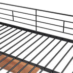 Bellemave Letto a soppalco in metallo matrimoniale con scrivania e griglia metallica, elegante letto con struttura in metallo, scala laterale portaoggetti e armadio, nero