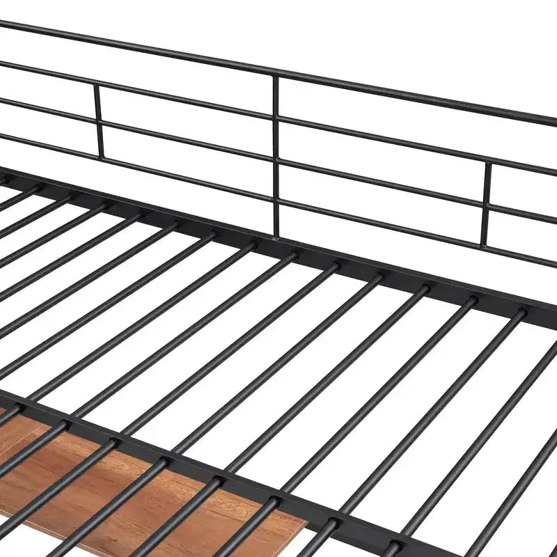 Bellemave Letto a soppalco in metallo matrimoniale con scrivania e griglia metallica, elegante letto con struttura in metallo, scala laterale portaoggetti e armadio, nero