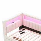 Bellemave Letto Imbottito Singolo con Porte USB e Striscia LED, con 2 Cassetti, Bianco