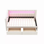 Bellemave Letto Imbottito Singolo con Porte USB e Striscia LED, con 2 Cassetti, Bianco
