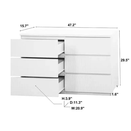 Cassettiera a 6 cassetti per camera da letto, Comò scanalato da 47W, Cassettiera in legno, Organizzatore per vestiti per camera da letto, Corridoio, Ingresso