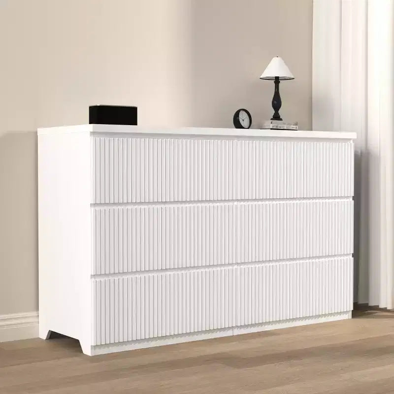 Cassettiera a 6 cassetti per camera da letto, Comò scanalato da 47W, Cassettiera in legno, Organizzatore per vestiti per camera da letto, Corridoio, Ingresso