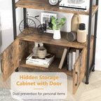 Libreria ad arco a 4 livelli con ante e vano portaoggetti, libreria industriale alta 181 cm con struttura in metallo, libreria curva aperta, espositore