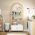 Libreria ad arco a 4 livelli con ante e vano portaoggetti, libreria industriale alta 181 cm con struttura in metallo, libreria curva aperta, espositore