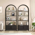Libreria ad arco a 4 livelli con ante e vano portaoggetti, libreria industriale alta 181 cm con struttura in metallo, libreria curva aperta, espositore