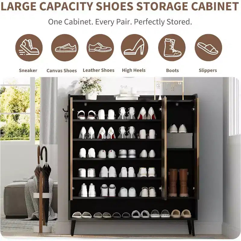 Collezione di scarpiere multi-anta COZONY, organizer per scarpe di grande capacità con ganci portaoggetti, sistema di stoccaggio indipendente per l'ingresso di casa