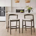 Christopher Knight Home Vane Mid-Century Modern Rubberwood Barstool with Curved Open Back (Set of 2)