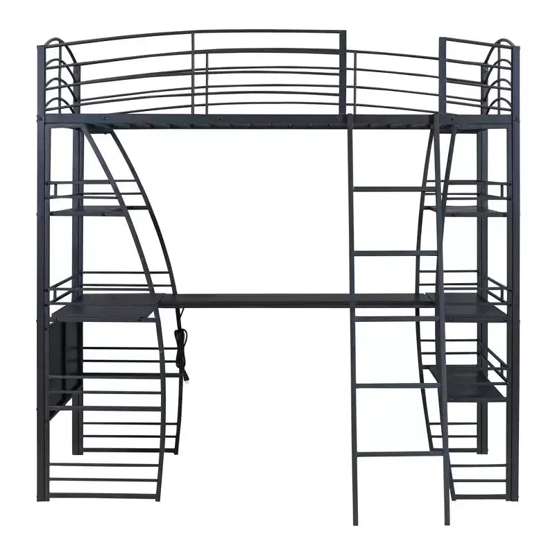 Bellemave Letto a soppalco singolo con scrivania e libreria con struttura in metallo, letto a soppalco con scrivania e contenitore, nero