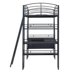 Bellemave Letto a soppalco singolo con scrivania e libreria con struttura in metallo, letto a soppalco con scrivania e contenitore, nero