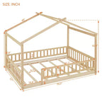 Bellemave Letto a pavimento Montessori completo, Struttura letto a casetta in legno, Letto a casetta per bambini, Letto Montessori con recinzione, Casetta per bambini, Naturale