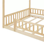 Bellemave Letto a pavimento Montessori completo, Struttura letto a casetta in legno, Letto a casetta per bambini, Letto Montessori con recinzione, Casetta per bambini, Naturale