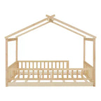 Bellemave Letto a pavimento Montessori completo, Struttura letto a casetta in legno, Letto a casetta per bambini, Letto Montessori con recinzione, Casetta per bambini, Naturale
