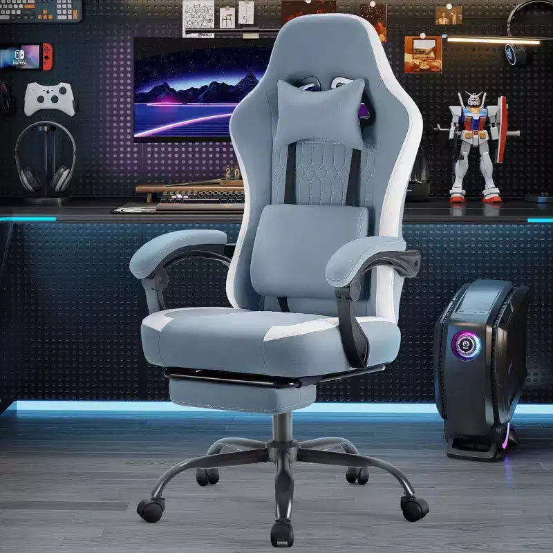MAYEERTY Sedia da gaming per computer con supporto lombare Altezza regolabile Ruote girevoli a 360° Braccioli e poggiatesta inclusi