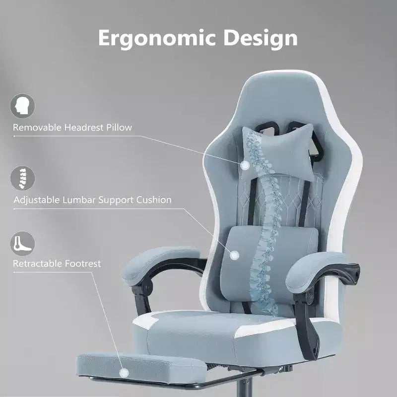 MAYEERTY Sedia da gaming per computer con supporto lombare Altezza regolabile Ruote girevoli a 360° Braccioli e poggiatesta inclusi