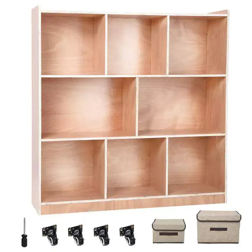 Organizzatori e contenitori per giocattoli in legno Montessori a 3 livelli, armadietto con 8 scomparti e 4 ruote, per la stanza dei bambini, l'aula, la scuola materna