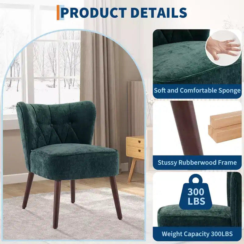 Sedia da pranzo Accent con gambe in legno imbottite, senza braccioli per sala da pranzo, camera da letto, soggiorno