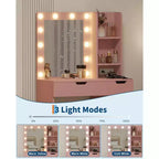 Comò Trucco con Specchio e Luci, Grande Toeletta da 35W con 4 Cassetti e Vani Aperti, Moderno Tavolo da Trucco per Camera da Letto