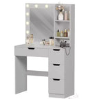 Comò Trucco con Specchio e Luci, Grande Toeletta da 35W con 4 Cassetti e Vani Aperti, Moderno Tavolo da Trucco per Camera da Letto
