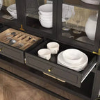 Credenza da cucina Famapy con ante in vetro, ripiani regolabili e dettagli dorati: perfetta per esporre stoviglie, vasellame e decorazioni per la cucina