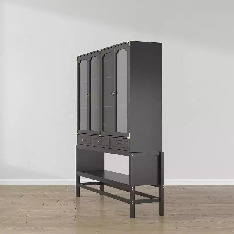 Credenza da cucina Famapy con ante in vetro, ripiani regolabili e dettagli dorati: perfetta per esporre stoviglie, vasellame e decorazioni per la cucina