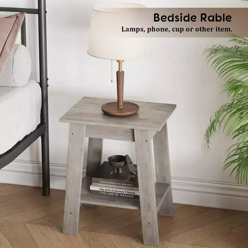 Tavolino a 2 livelli con ripiano, tavolino laterale per soggiorno, camera da letto o ingresso, comodino in stile rustico con montaggio facile