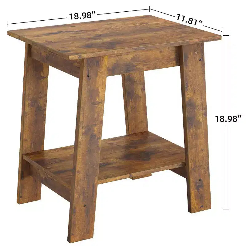 Tavolino a 2 livelli con ripiano, tavolino laterale per soggiorno, camera da letto o ingresso, comodino in stile rustico con montaggio facile