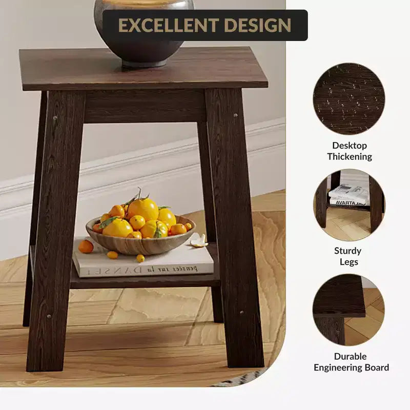 Tavolino a 2 livelli con ripiano, tavolino laterale per soggiorno, camera da letto o ingresso, comodino in stile rustico con montaggio facile