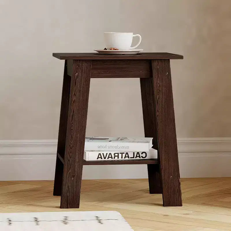 Tavolino a 2 livelli con ripiano, tavolino laterale per soggiorno, camera da letto o ingresso, comodino in stile rustico con montaggio facile