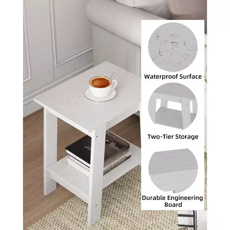 Tavolino a 2 livelli con ripiano, tavolino laterale per soggiorno, camera da letto o ingresso, comodino in stile rustico con montaggio facile
