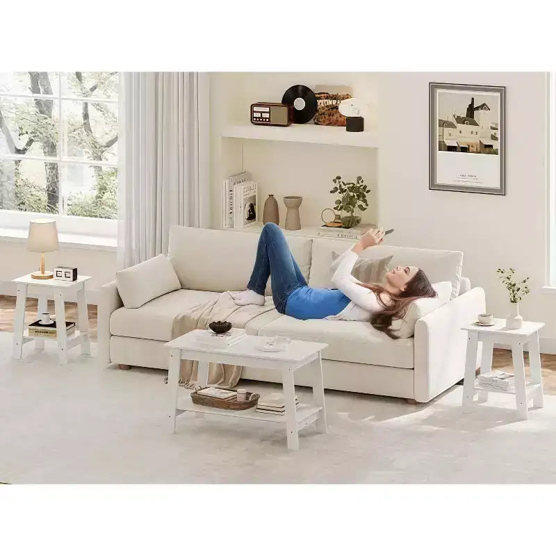 Tavolino a 2 livelli con ripiano, tavolino laterale per soggiorno, camera da letto o ingresso, comodino in stile rustico con montaggio facile
