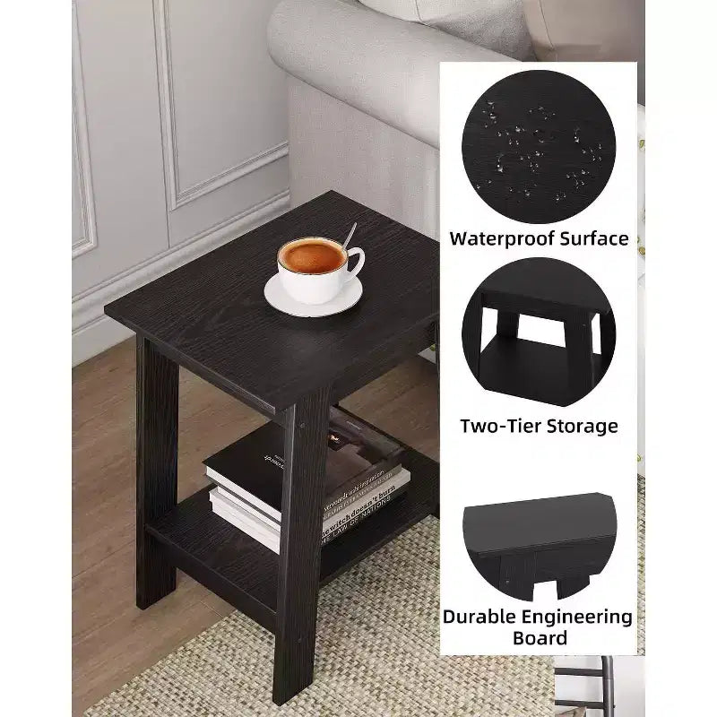 Tavolino a 2 livelli con ripiano, tavolino laterale per soggiorno, camera da letto o ingresso, comodino in stile rustico con montaggio facile
