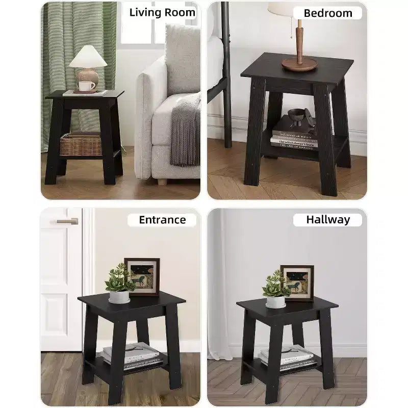 Tavolino a 2 livelli con ripiano, tavolino laterale per soggiorno, camera da letto o ingresso, comodino in stile rustico con montaggio facile